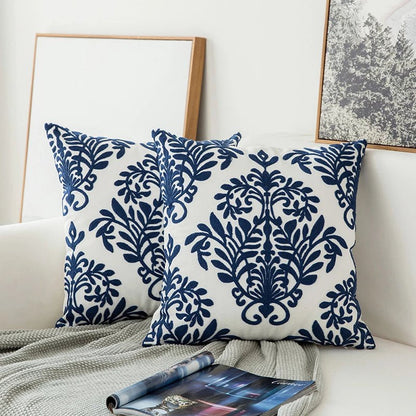 Blue Embroidered Ornaments Cushion Cover boho