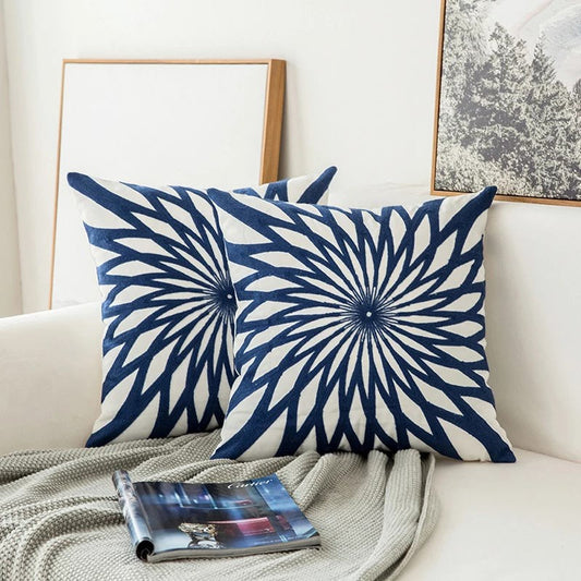 Blue Embroidered Ornaments Cushion Cover boho