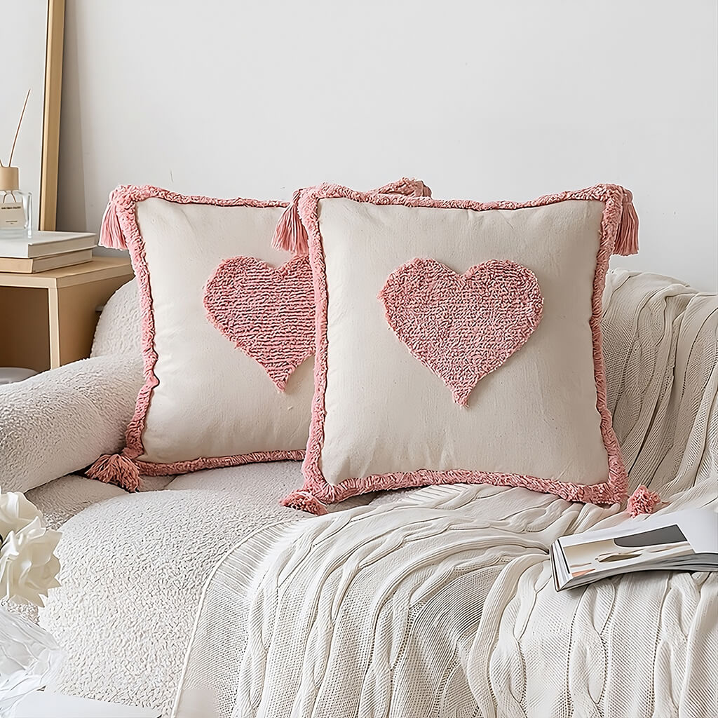 Housse de coussin touffetée en forme de cœur Blush