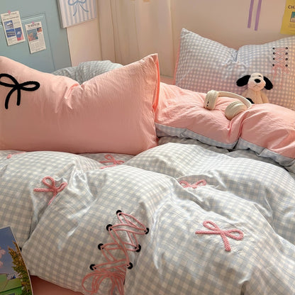 Blush Ribbon Embroidered Bedding Set