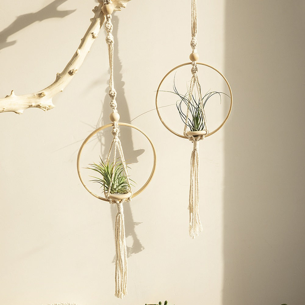 Macrame Wooden Circle Plant Hanger AESTHETIC_Boho macrame hanging SUB CATEGORY_Wall Decor