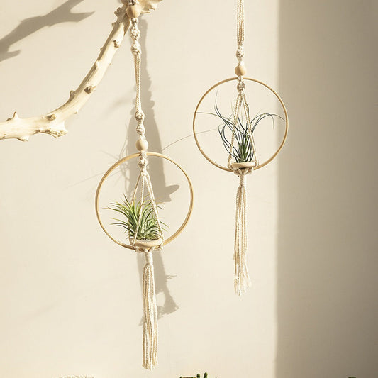 Macrame Wooden Circle Plant Hanger AESTHETIC_Boho macrame hanging SUB CATEGORY_Wall Decor