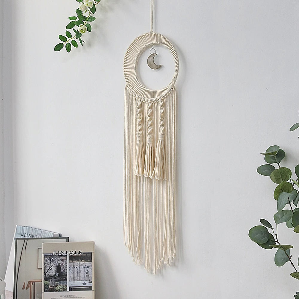 Tenture murale en macramé Boho Moon