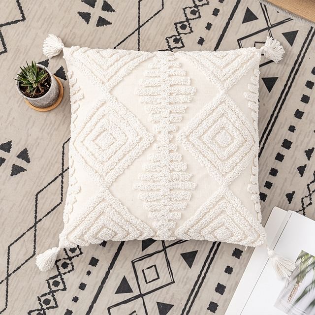 Boho Aesthetic Tufted Cushion Cover boho tassel