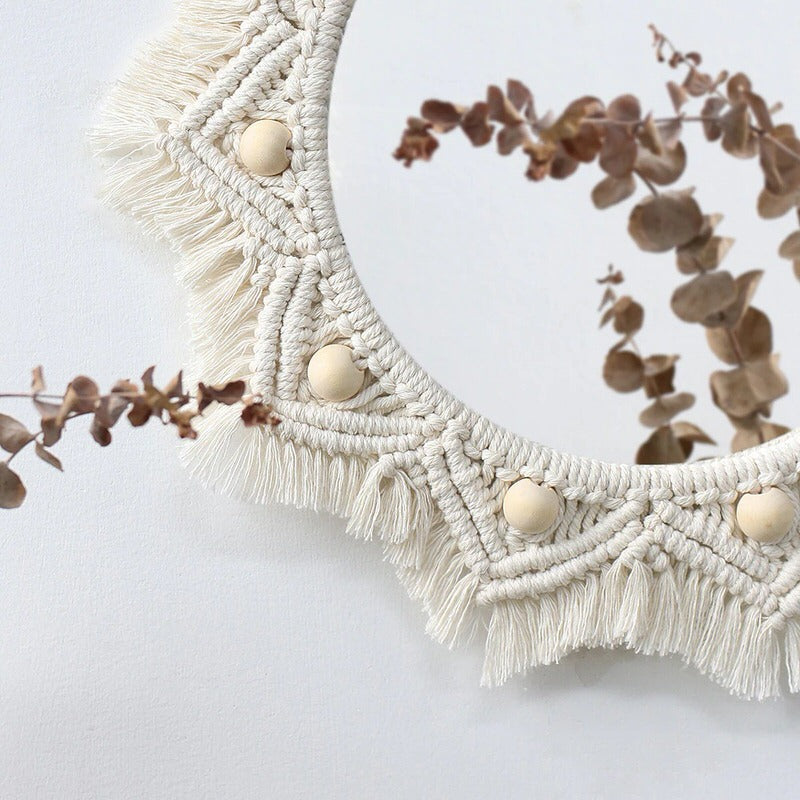 Macrame Wall Hanging Round Mirror AESTHETIC_Boho SUB CATEGORY_Mirrors SUB CATEGORY_Wall Decor