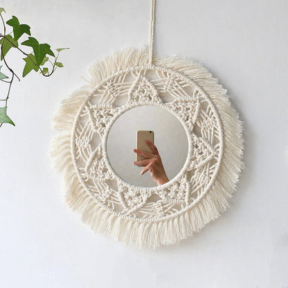 Macrame Wall Hanging Round Mirror AESTHETIC_Boho SUB CATEGORY_Mirrors SUB CATEGORY_Wall Decor