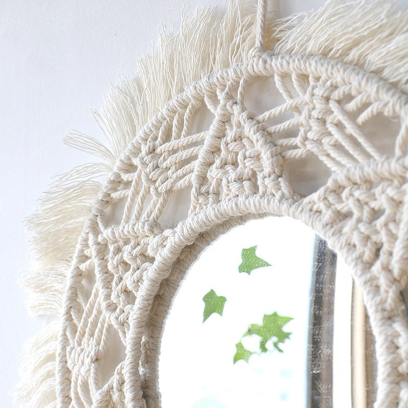 Macrame Wall Hanging Round Mirror AESTHETIC_Boho SUB CATEGORY_Mirrors SUB CATEGORY_Wall Decor