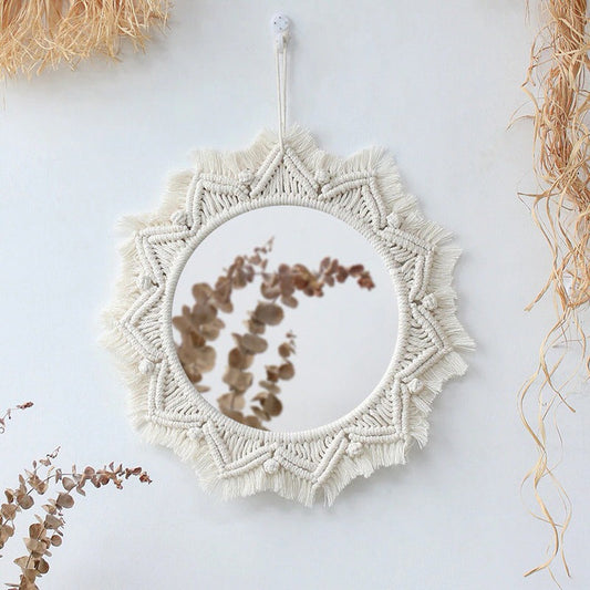 Macrame Wall Hanging Round Mirror AESTHETIC_Boho SUB CATEGORY_Mirrors SUB CATEGORY_Wall Decor