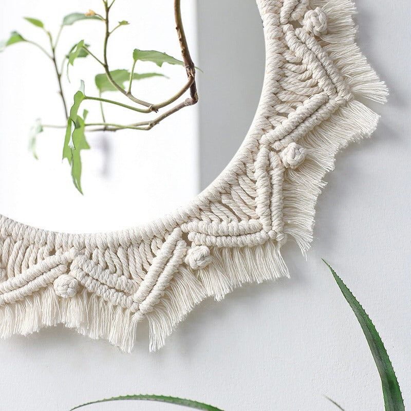 Macrame Wall Hanging Round Mirror AESTHETIC_Boho SUB CATEGORY_Mirrors SUB CATEGORY_Wall Decor