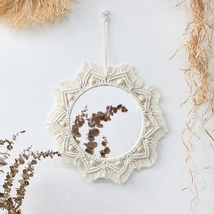 Macrame Wall Hanging Round Mirror AESTHETIC_Boho SUB CATEGORY_Mirrors SUB CATEGORY_Wall Decor