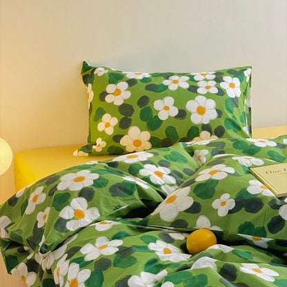 Green Garden Daisies Print Bedding Set