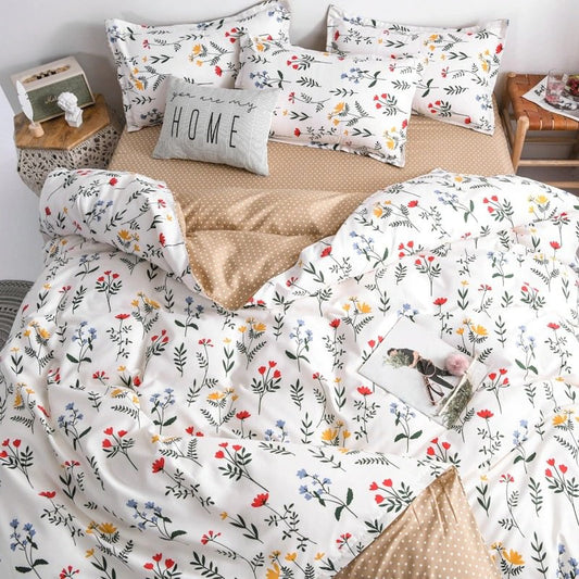 Fresh Floral Bedding Set AESTHETIC_Cottagecore bed sheet bedsheets dotted flowers polka dot SUB CATEGORY_Bedding Sets