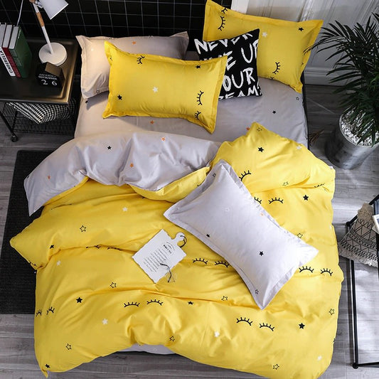 Yellow Sleepy Eyes Bedding Set bed sheet bedsheets bright duvet cover duvet set stars