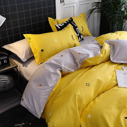 Yellow Sleepy Eyes Bedding Set bed sheet bedsheets bright duvet cover duvet set stars