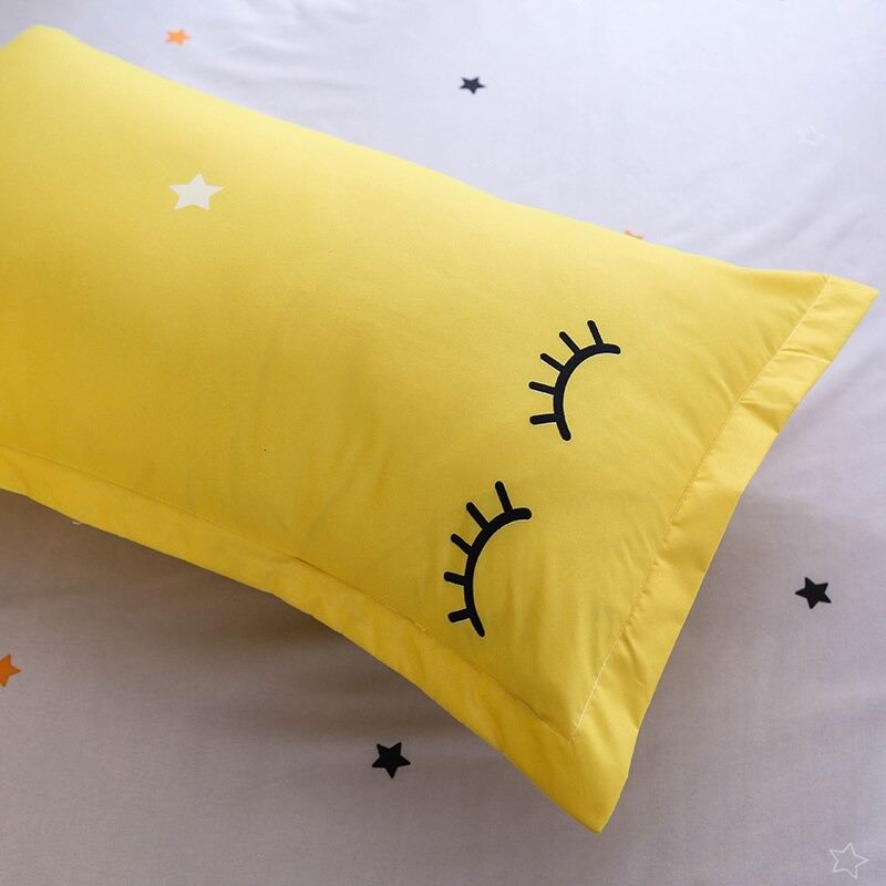 Yellow Sleepy Eyes Bedding Set bed sheet bedsheets bright duvet cover duvet set stars