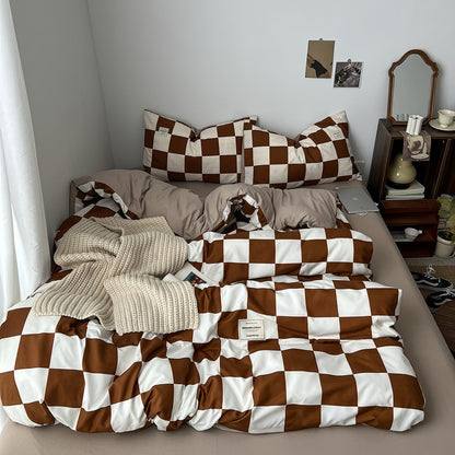 Brown Checkered Bedding Set