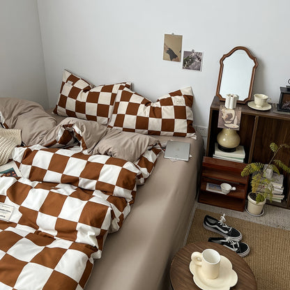 Brown Checkered Bedding Set