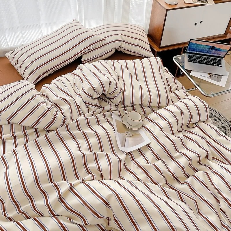 Brown Striped Minimalist Bedding Set bed sheet bedsheets duvet cover