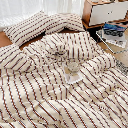 Brown Striped Minimalist Bedding Set bed sheet bedsheets duvet cover