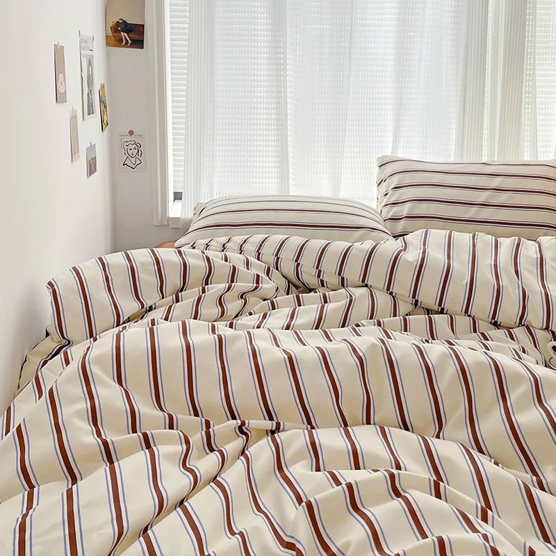 Brown Striped Minimalist Bedding Set bed sheet bedsheets duvet cover