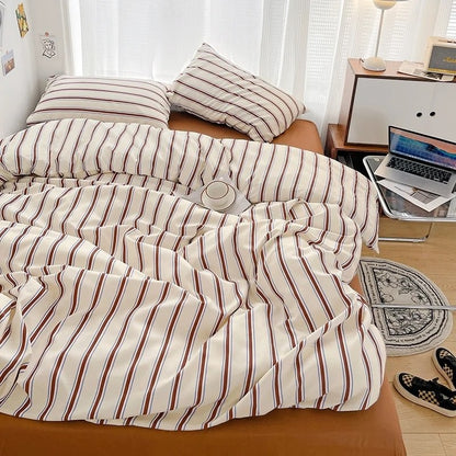 Brown Striped Minimalist Bedding Set bed sheet bedsheets duvet cover