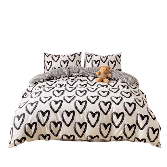 Brush Painted Heart Bedding Set bed sheet bedsheets black&white heart SUB CATEGORY_Bedding Sets