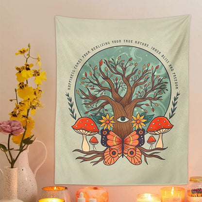 Butterfly, Mushroom and Tree Tapestry floral