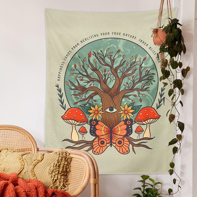 Butterfly, Mushroom and Tree Tapestry floral