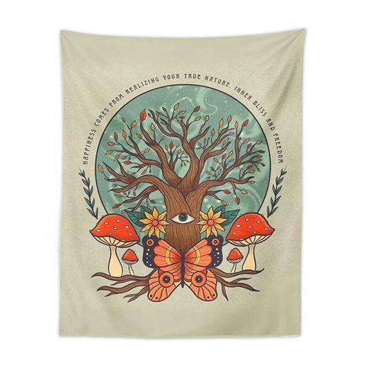 Butterfly, Mushroom and Tree Tapestry floral