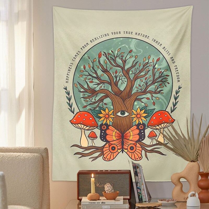 Butterfly, Mushroom and Tree Tapestry floral