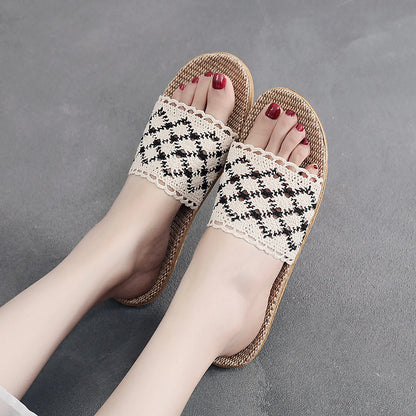 Breathable Crochet Lace Linen House Slippers