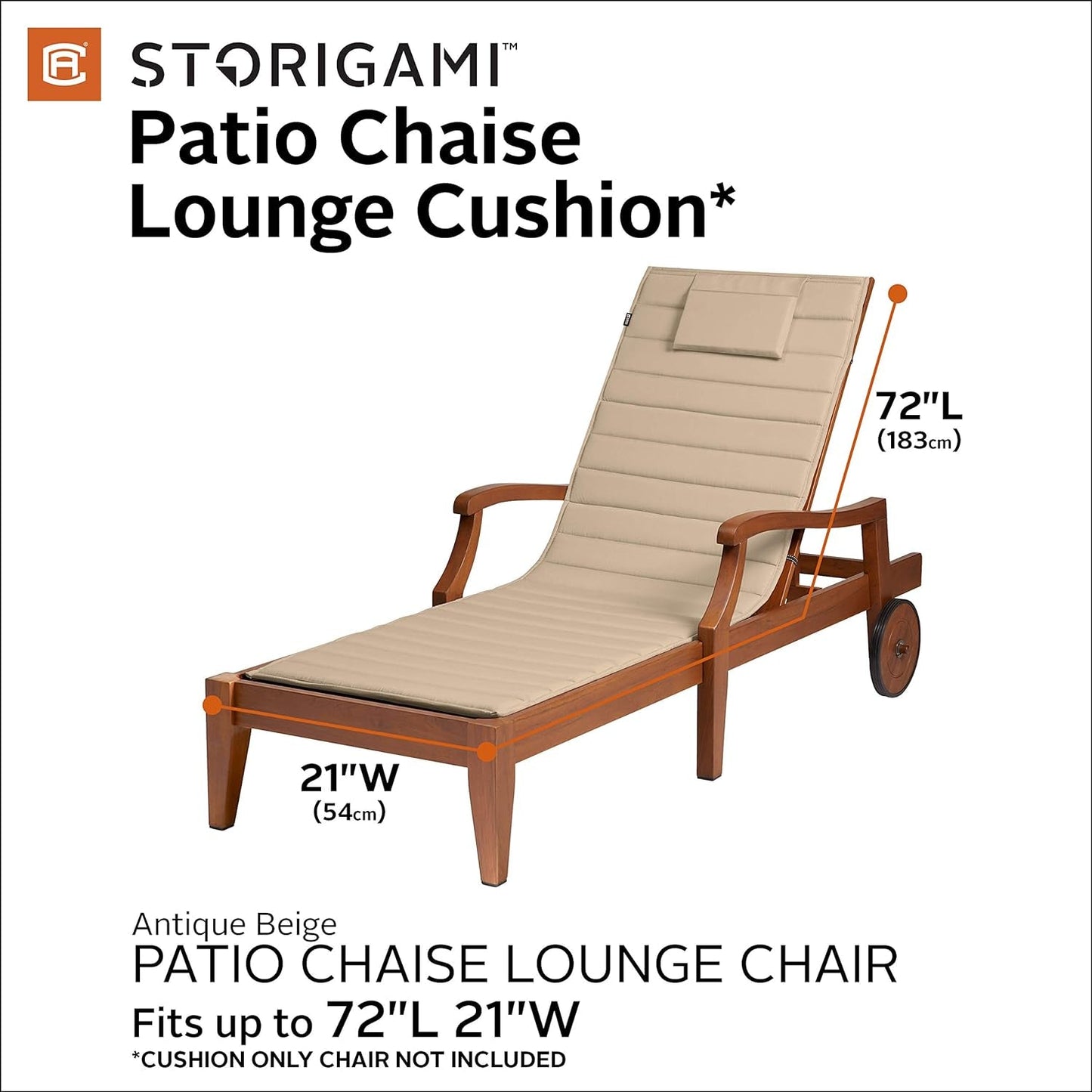 Classic Accessories Storigami Water-Resistant 72"L X 21"W Chaise Lounge Cushion, Antique Beige, Chaise Lounge Cushions Outdoor, Lounge Chair Cushion, Patio Furniture Cushions Cushions Lawn & Garden Patio Patio Furniture & Accessories