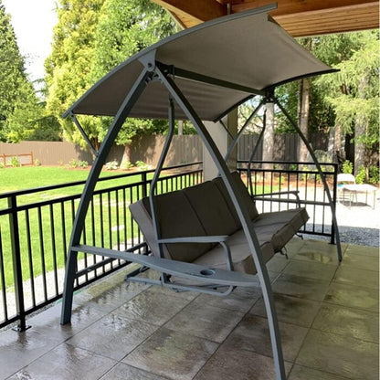 3 Person Patio Swinging Bench Chair 3-Seat Daybed Porch Swing Seater Outdoor Porch Swing with Adjustable Canopy & Weather Resistant Steel Frame & Cushions Grey Lawn & Garden Patio Patio Furniture & Accessories Patio Seating Porch Swings