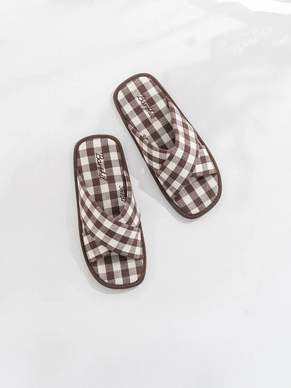 Soft Gingham Cotton House Slippers
