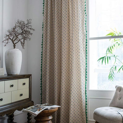 Blue Daisy Green Cotton Curtain