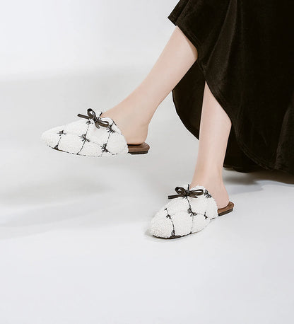 Plush Bow-Tie Diamond Sherpa House Slippers