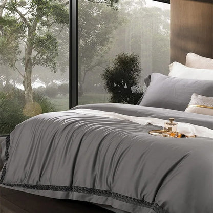 Elysium Grey Lace Luxury Egyptian Cotton Bedding Set
