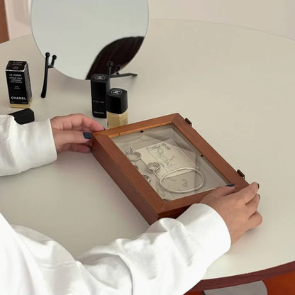 Minimalist Glass Lid Wood Jewelry Organizer