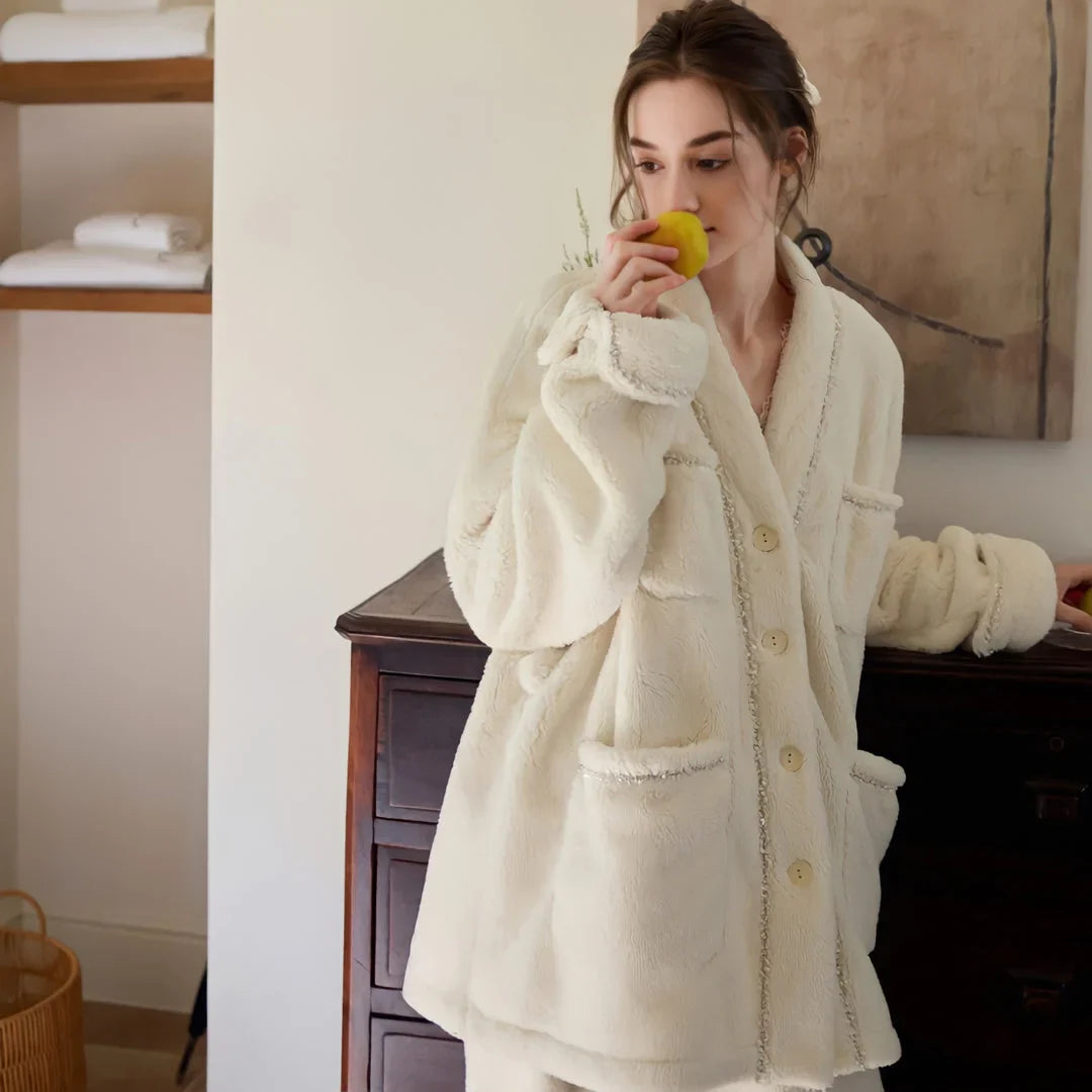 Ultra-Plush Button-Up Flannel Fleece Pajama Set