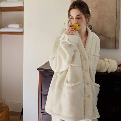 Ultra-Plush Button-Up Flannel Fleece Pajama Set