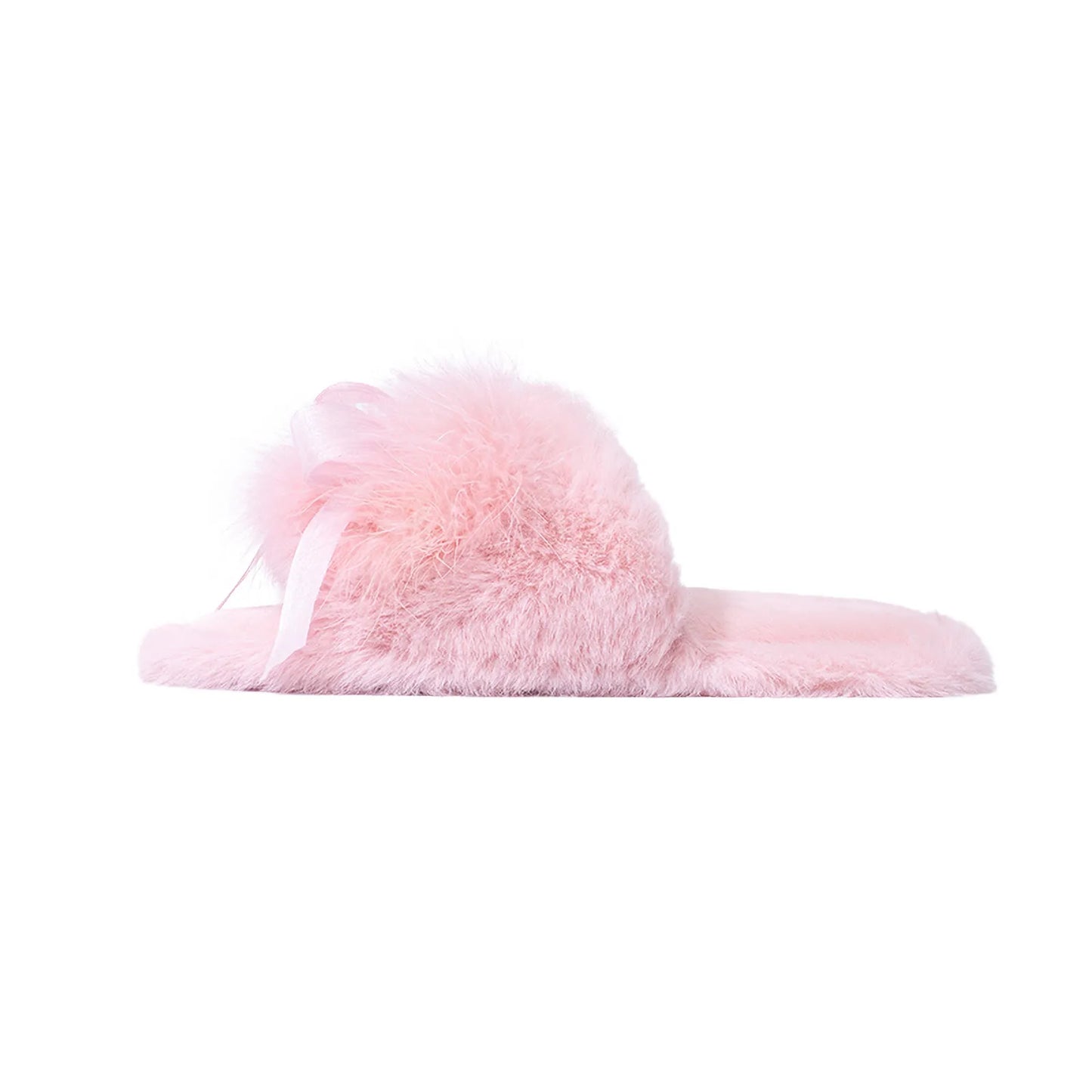 Plush Satin Bow Faux Fur House Slippers