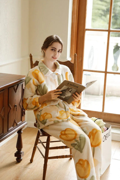 Plush Watercolor Tulip Flannel Fleece Pajama Set