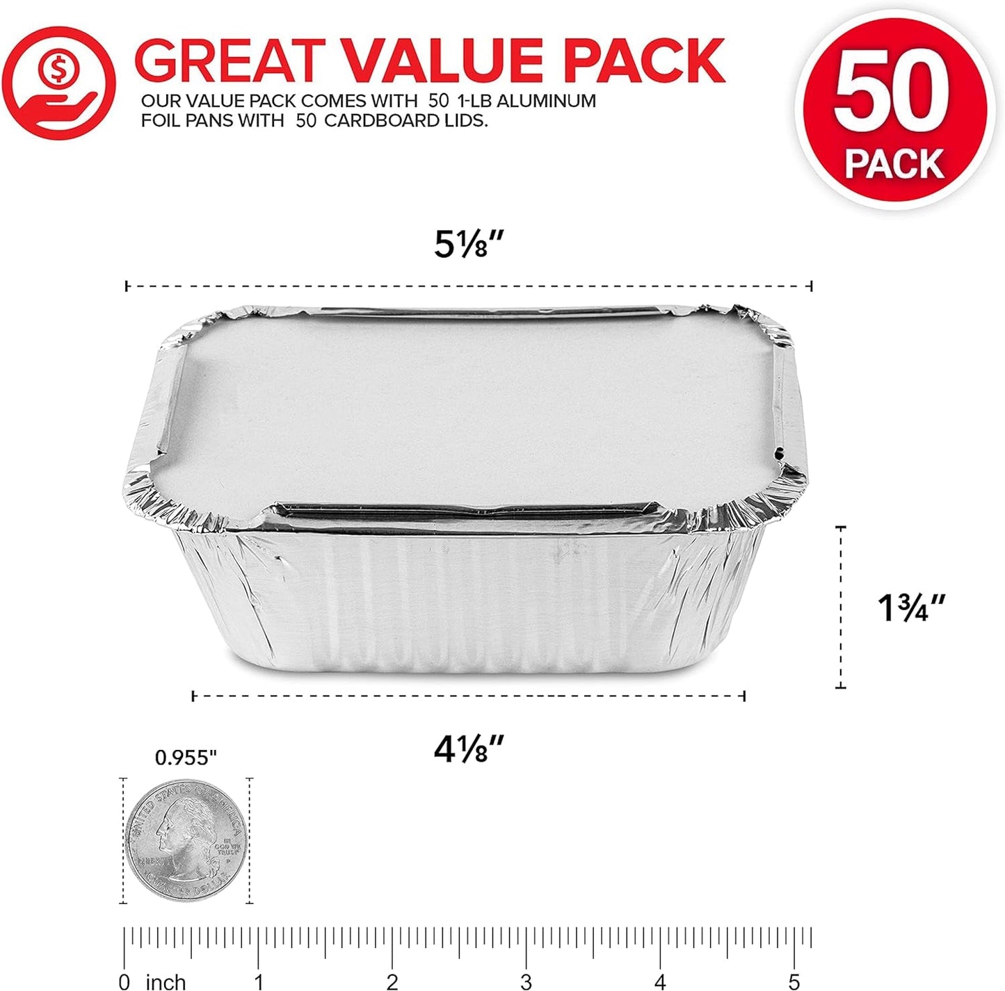 Small Aluminum Pans Take Out Containers (50 Pack) 50 Foil Oblong Pans and 50 Cardboard Lids - 1 Lb Tin Pans - Disposable Food Storage Containers for Cooking, Baking and Meal Prep Cookware Disposable Cookware Home & Kitchen Kitchen & Dining