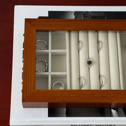 Polished Wood Jewelry Organizer with Glass Lid