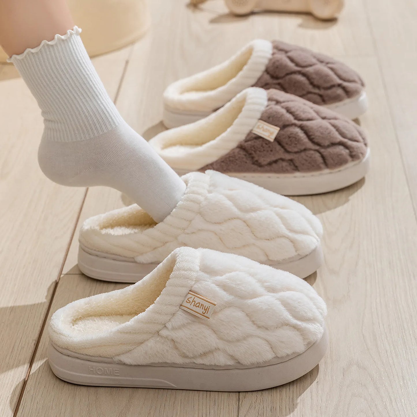Plush Diamond Quilted Cotton House Slippers