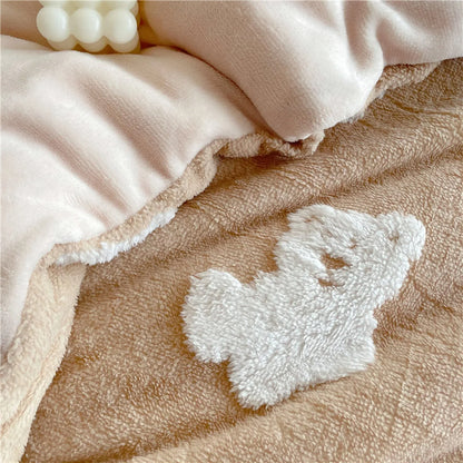 Plush Teddy Bear Flannel Fleece Bedding Set