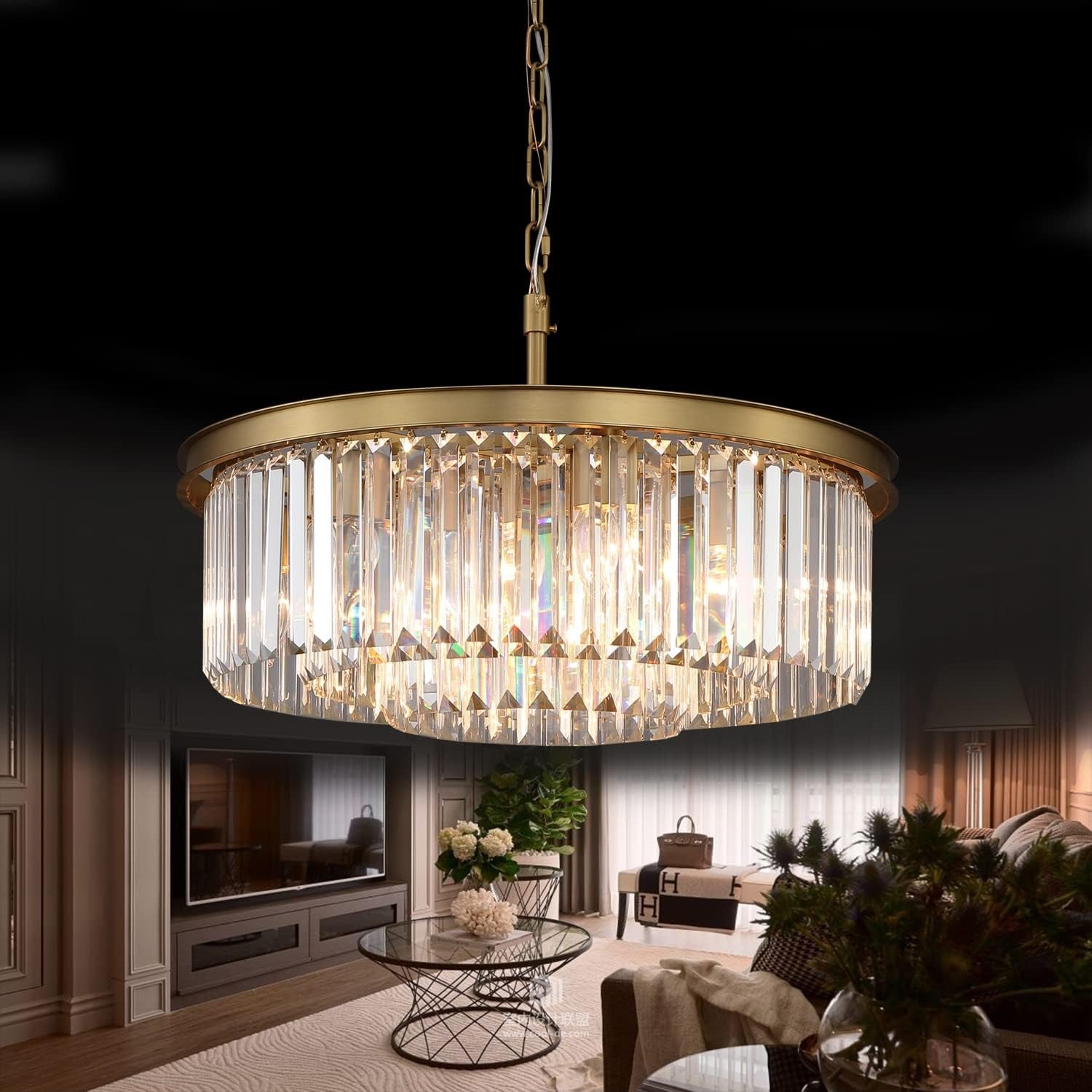 Crystal Chandeliers 18-Light, Metal Ceiling Light Fixture Adjustable Height, 39 Inch Modern Luxury Hanging/Ceiling Light for Kitchen Dining Room Living Room Hallway, Black Ceiling Lights Chandeliers Lighting & Ceiling Fans Tools & Home Improvement