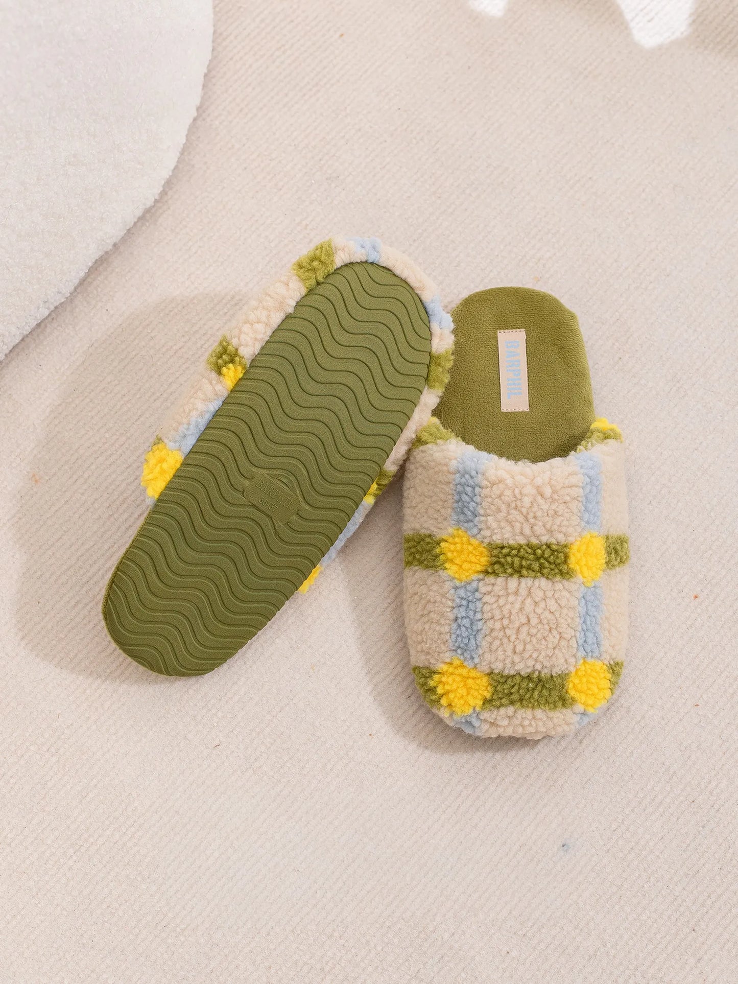 Fuzzy Plaid Sherpa House Slippers