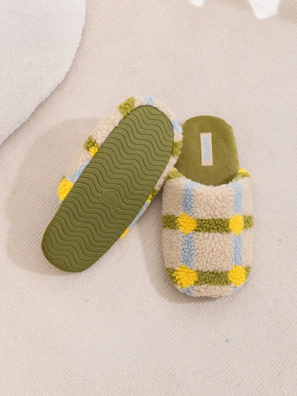 Fuzzy Plaid Sherpa House Slippers
