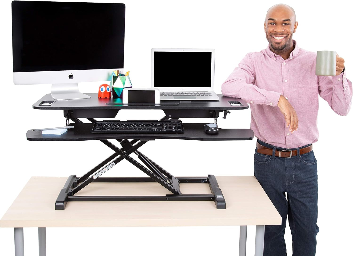 Flexpro Hero 37 Inch Standing Desk Converter, for Office and Home, Height Adjustable, 2 Level Sit to Stand Workspace with Keyboard Shelf & Monitor Riser, Sit or Stand (Black, 37 X 18 X 4.5 to 20) Computer Workstations Desks & Workstations Office Furniture & Lighting Office Products